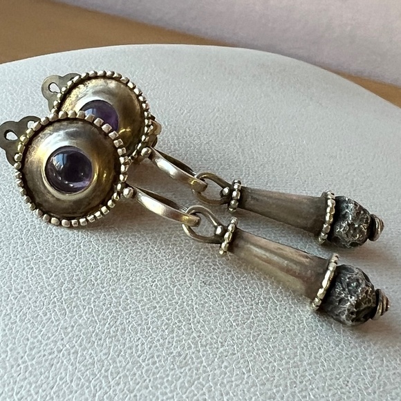 VINTAGE MMA METROPOLITAN MUSEUM 1993 AMETHYST CABOCHON DROP DANGLE EARRINGS 925S - Picture 10 of 16